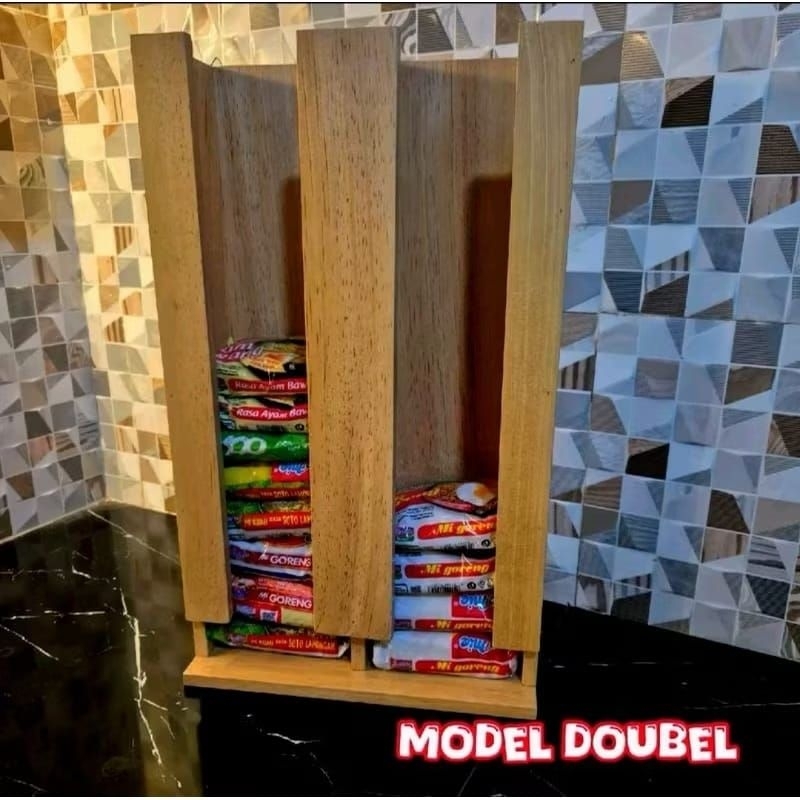 Rak Wadah Mie instan | Rak Kayu Tempat Mie | Rak Mie instan Wadah mie instan