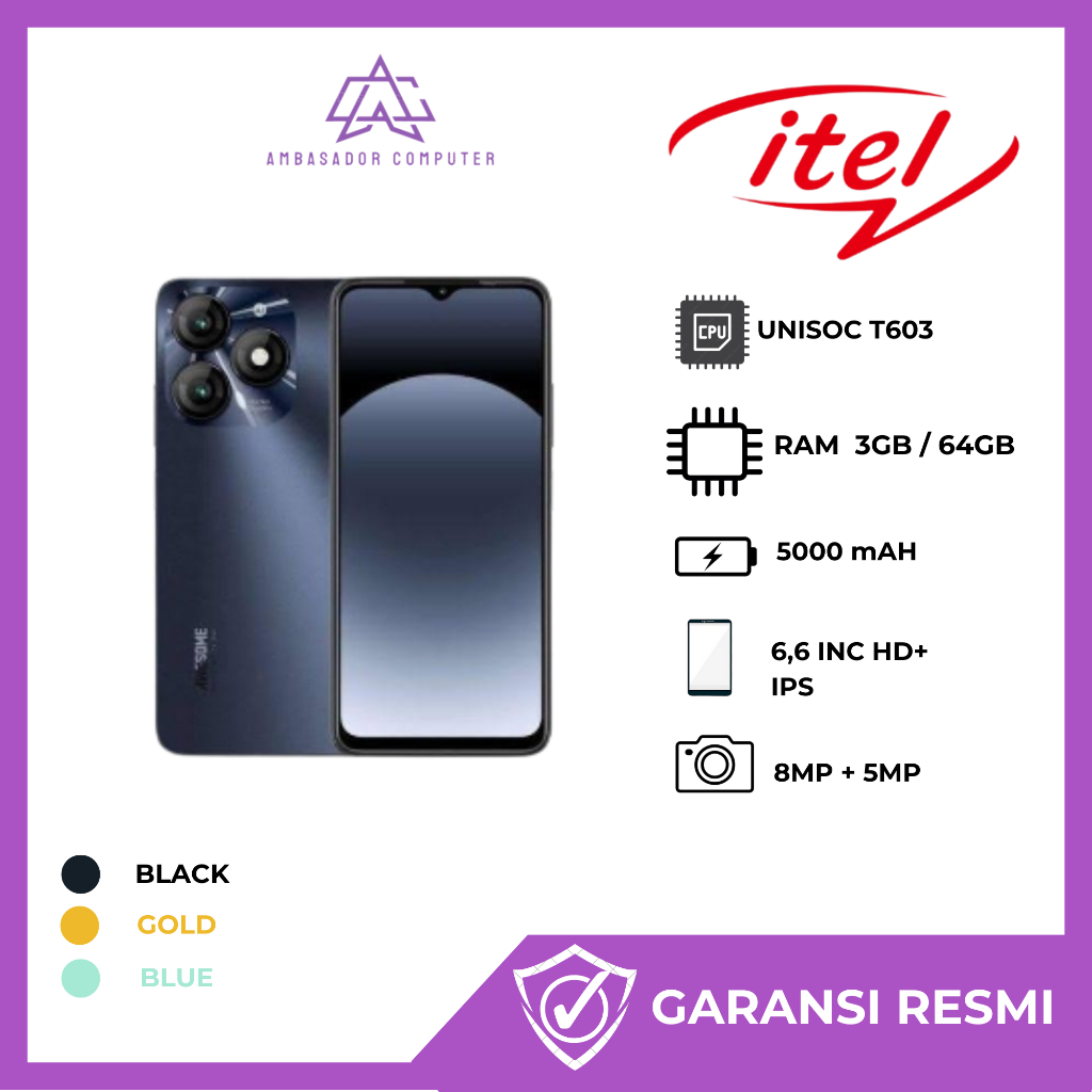 HP ITEL A50 RAM 3/4GB STORAGE 64GB GARANSI RESMI