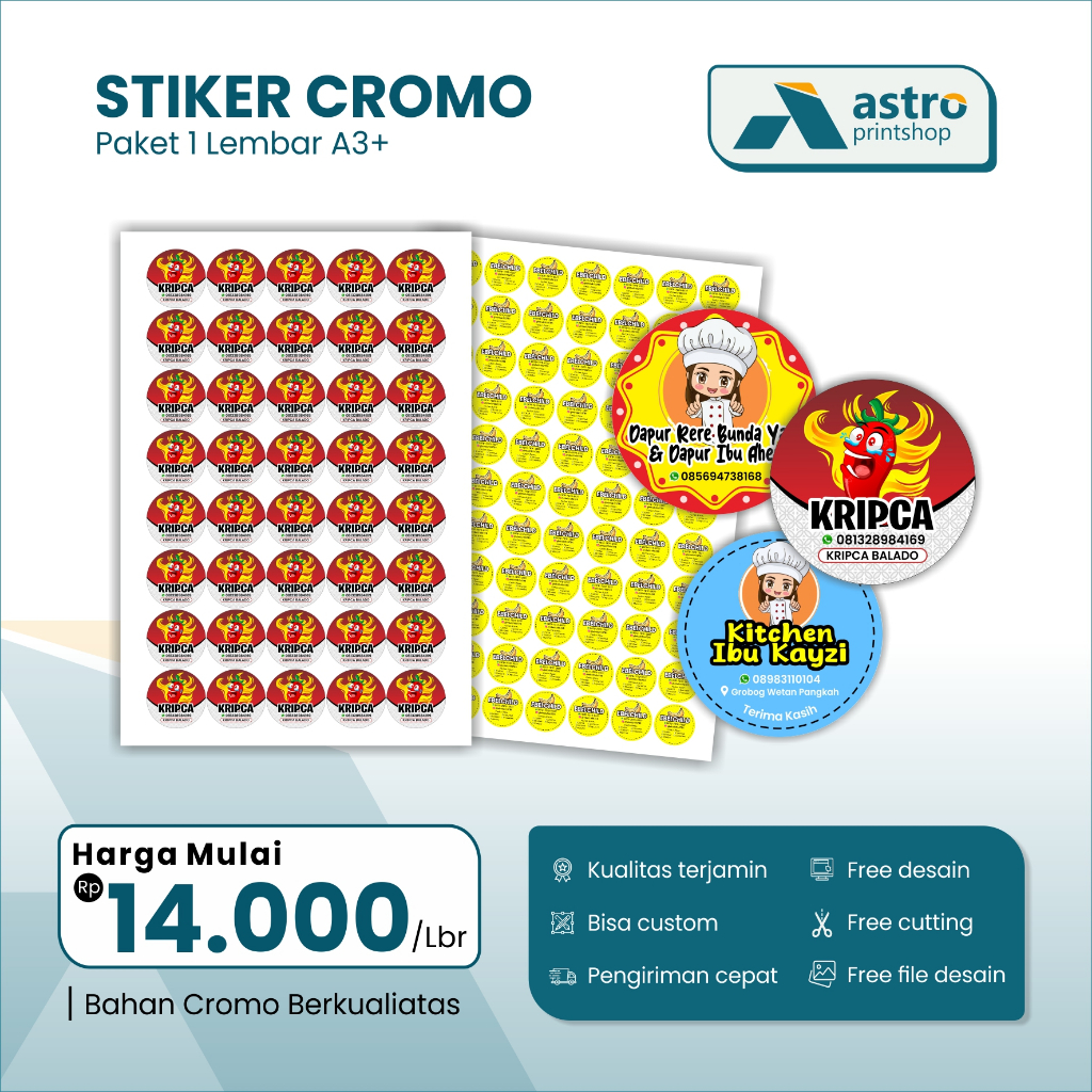 

PRINT A3+ STIKER CROMO | CETAK A3+ STIKER | STIKER KEMASAN LABEL MINUMAN | CUSTOM LABEL PACKAGING
