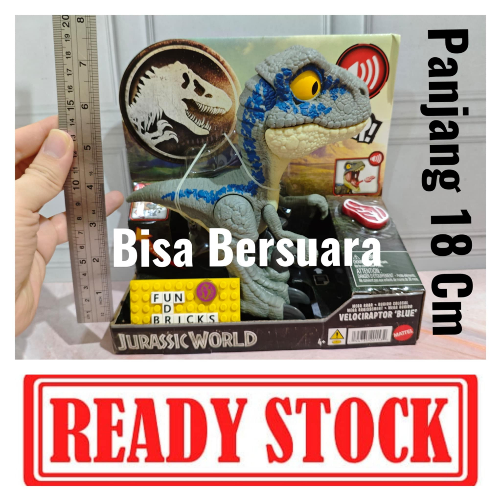 Mattel Jurassic World Mega Roar Velociraptor Blue