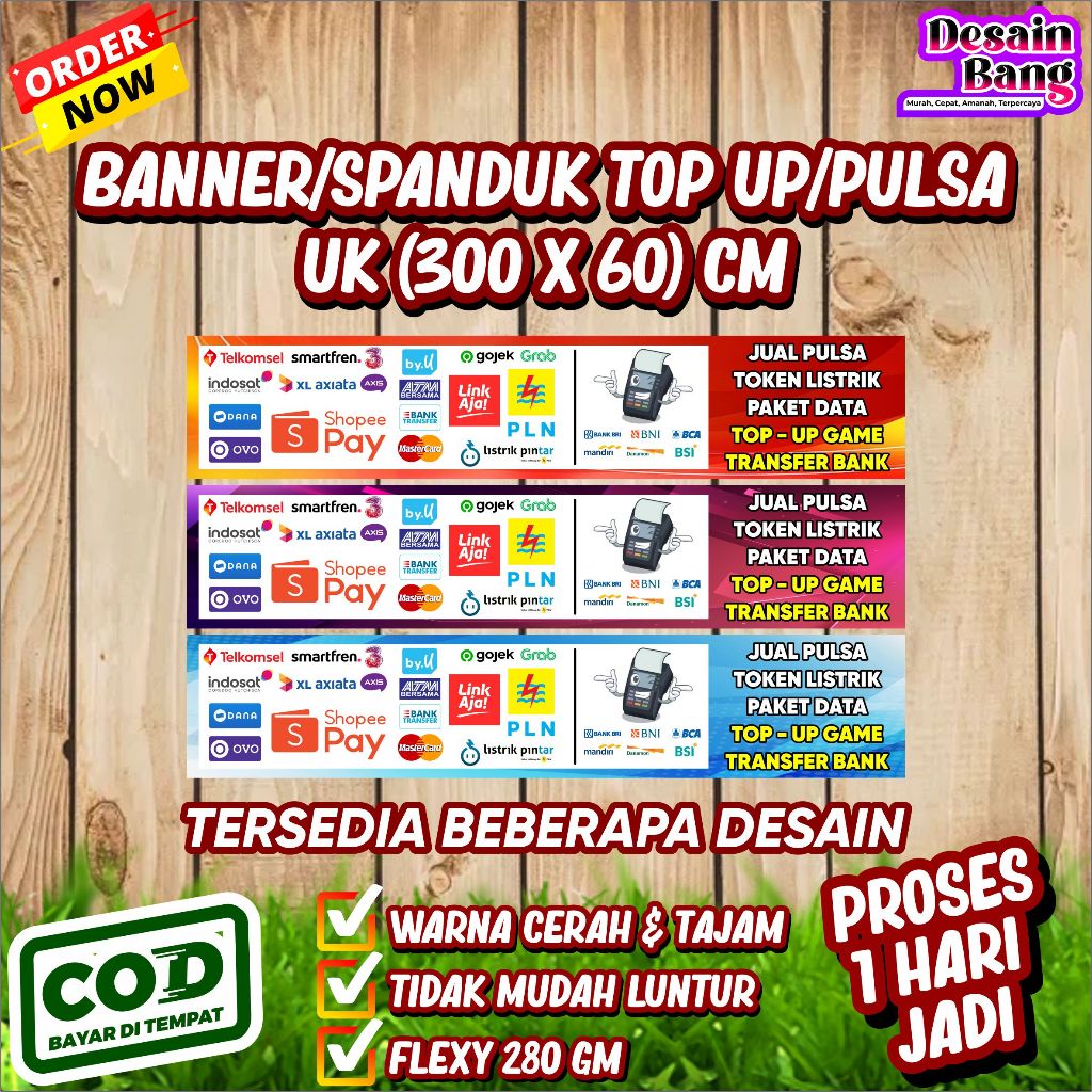 Spanduk Top Up Pulsa Banner Top Up Pulsa - 300x60cm Flexi 280gr