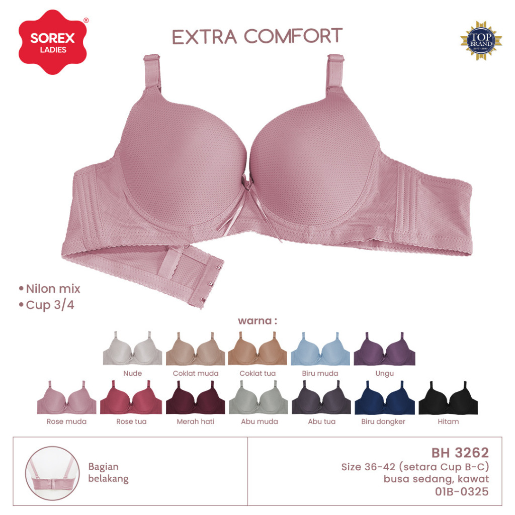 Sorex Bra Extra Comfort Busa Sedang Kawat Kait 3 Setara Cup B-C BH 3262