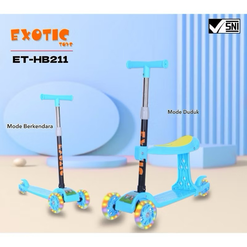 Scooter Anak Roda 3 Exotic HB211 | Exotic HB211 2in1 Skuter Duduk Bisa Lipat | Mainan Skuter Anak Ro