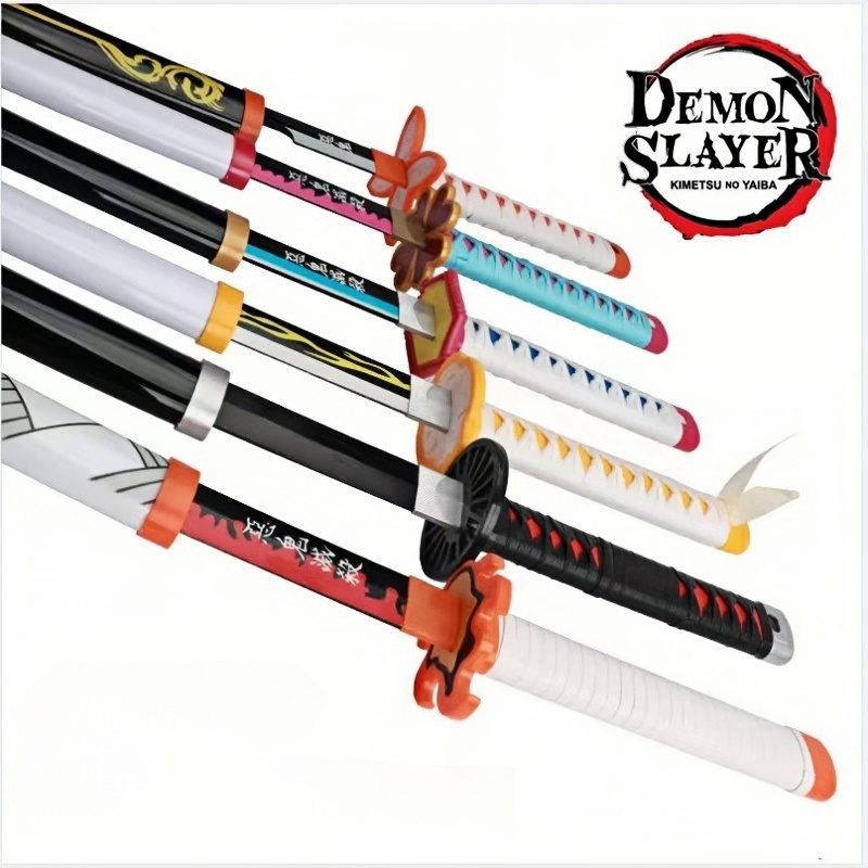 Demon Slayer Pedang Kayu Mainan Karakter Anime Cosplay Pedang Alat Peraga Kayu Pedang kayu Jepang