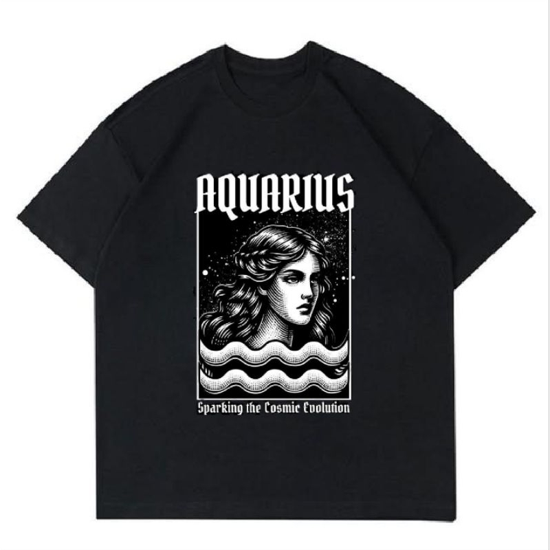 KAOS AQUARIUS BLACK | T-SHIRT AQUARIUS VINTAGE | BAJU MOTIF KALCER