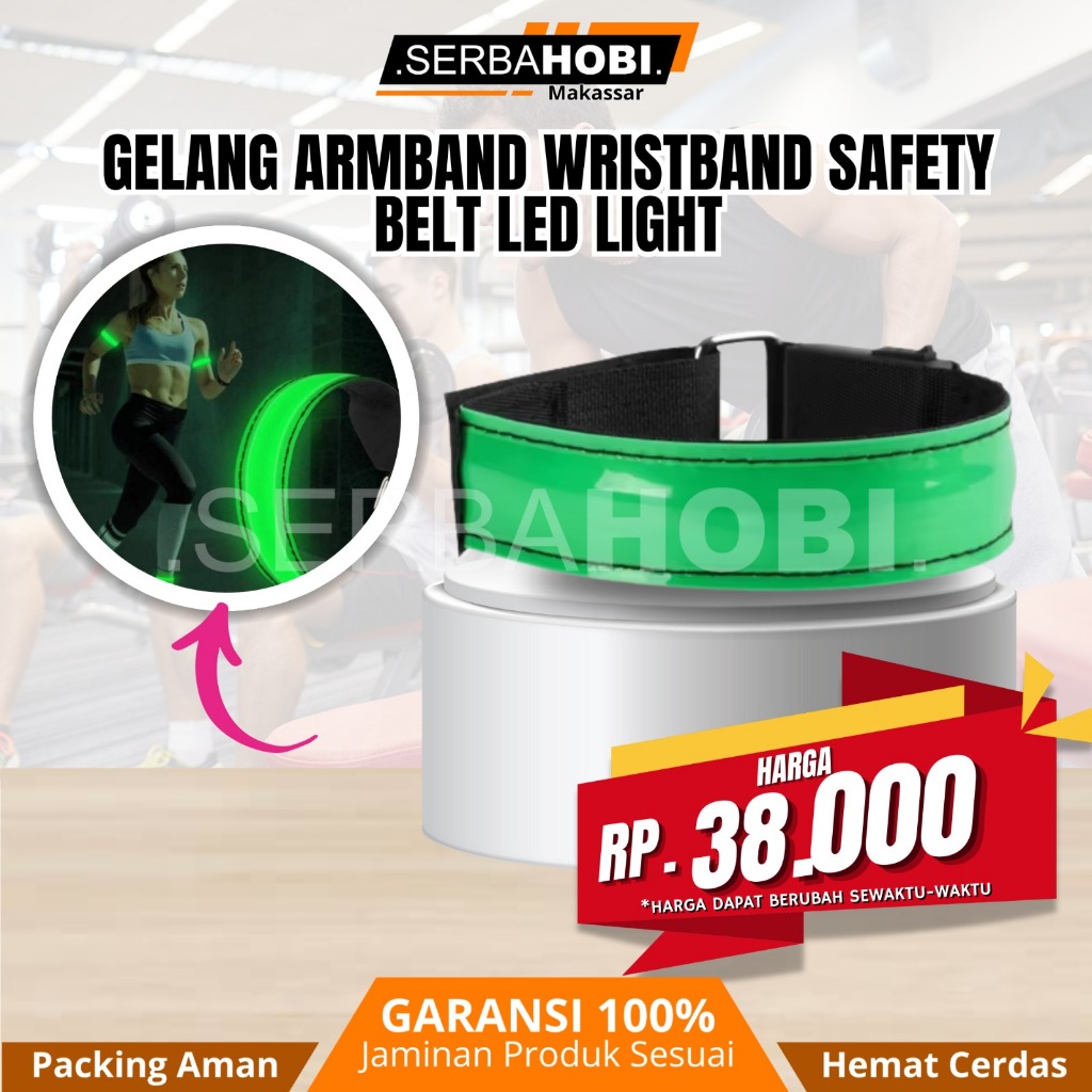 Gelang Armband Wristband Safety Belt LED Light / Wristband Safety Dengan Led Hijau / Armband Running