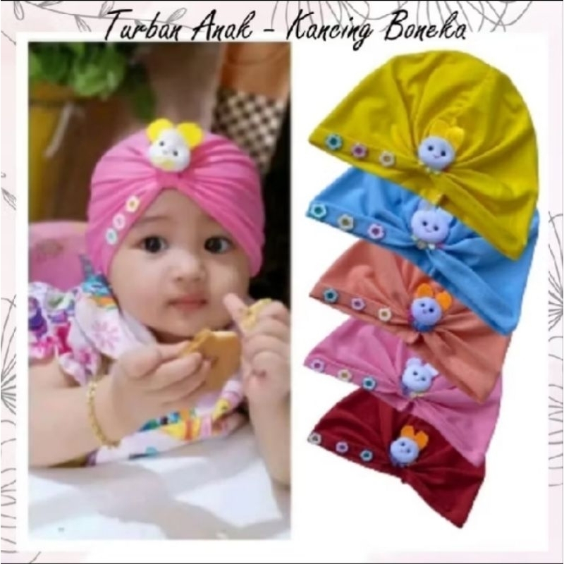Turban Anak Boneka Kancing/ turban Anak perempuan Usia 0-3 tahun terlucu