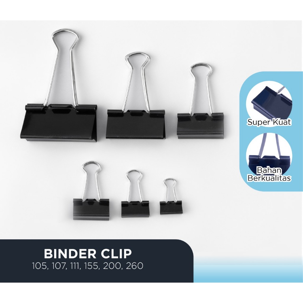 

BINDER CLIP PENJEPIT KERTAS HITAM KECIL TANGGUNG BESAR NO. 105 / NO.107 / NO. 111 / NO. 155 / NO. 200 / NO. 260 ISI 12 PCS PER LUSIN