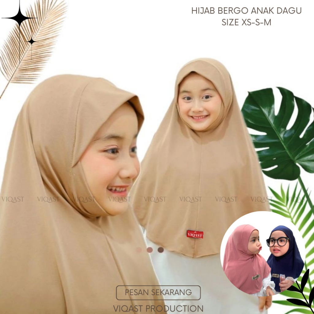 Jilbab Bergo Anak Dagu Jersey Ukuran XS, S & M | Kerudung Anak Perempuan Jilbab Bayi Lucu Hijab Berg
