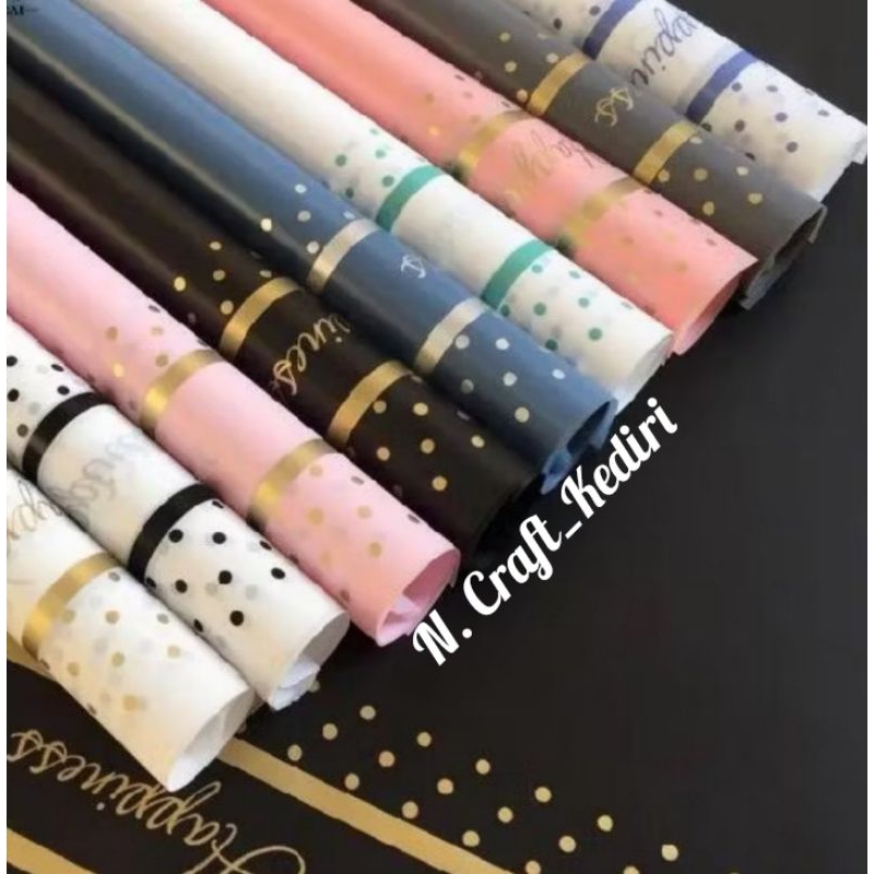 

FREE PACKING !!! Kertas Buket Motif Cellophane Polkadot Gold Line Waterproof 1 Lembar Kertas Buket Bunga ECER Kertas Buket Bunga Motif Flower Wrapping Happiness Kertas Buket Warna