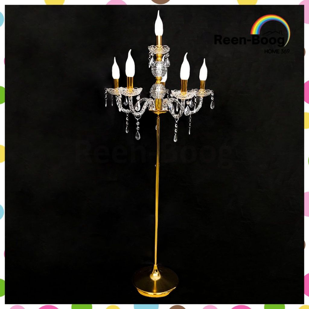 1 Set Lampu Standing / Berdiri Lilin Chandelier Cabang 6 Kristal Akrilik - Lampu dekorasi pelaminan