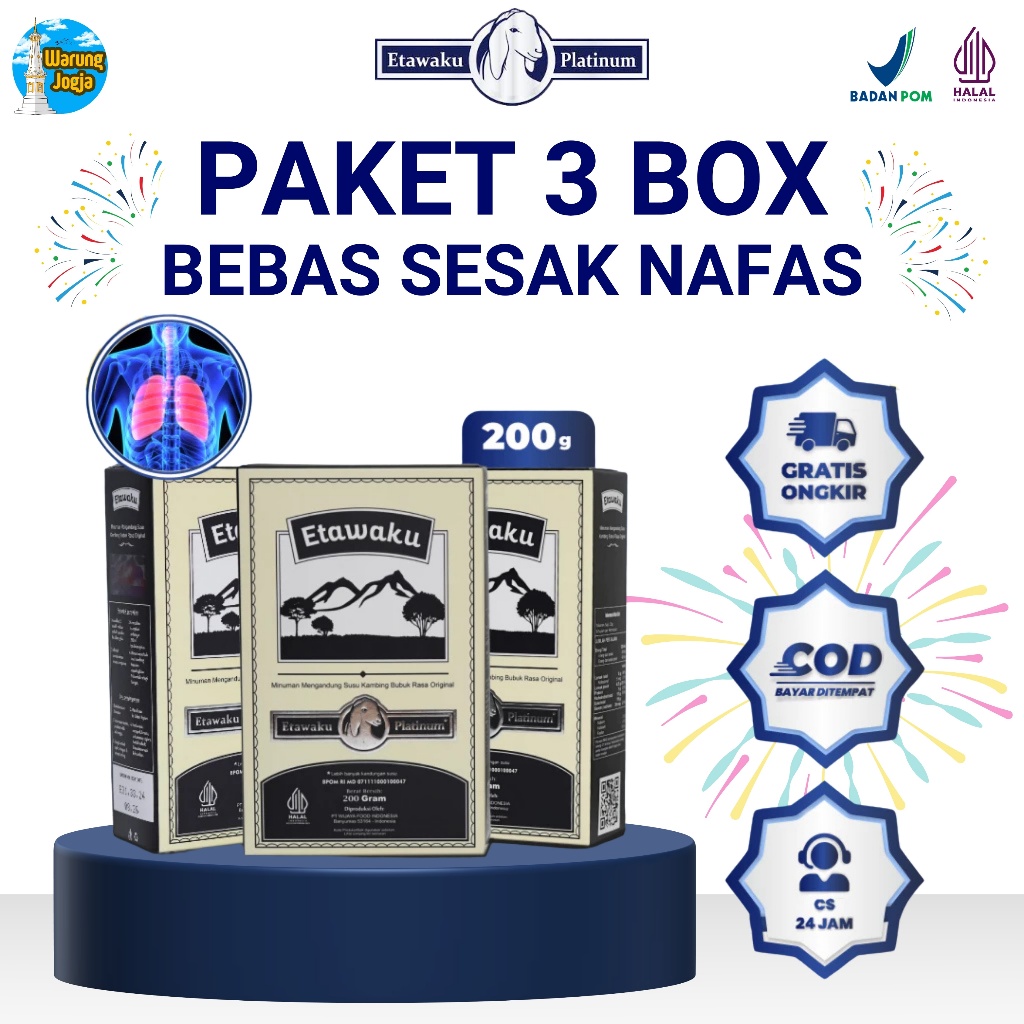 

Etawaku Platinum 3 Box Susu Kambing Etawa Murni + Krimer Bubuk Solusi Terbaik Mengatasi Sesak Nafas