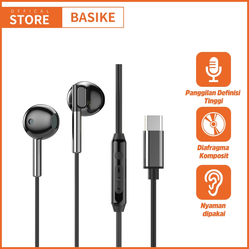 (HOT)BASIKE Headset kabel Gaming Earphone 9D HIFI music In Ear 3.5mm type C for Samsung xiaomi oppo