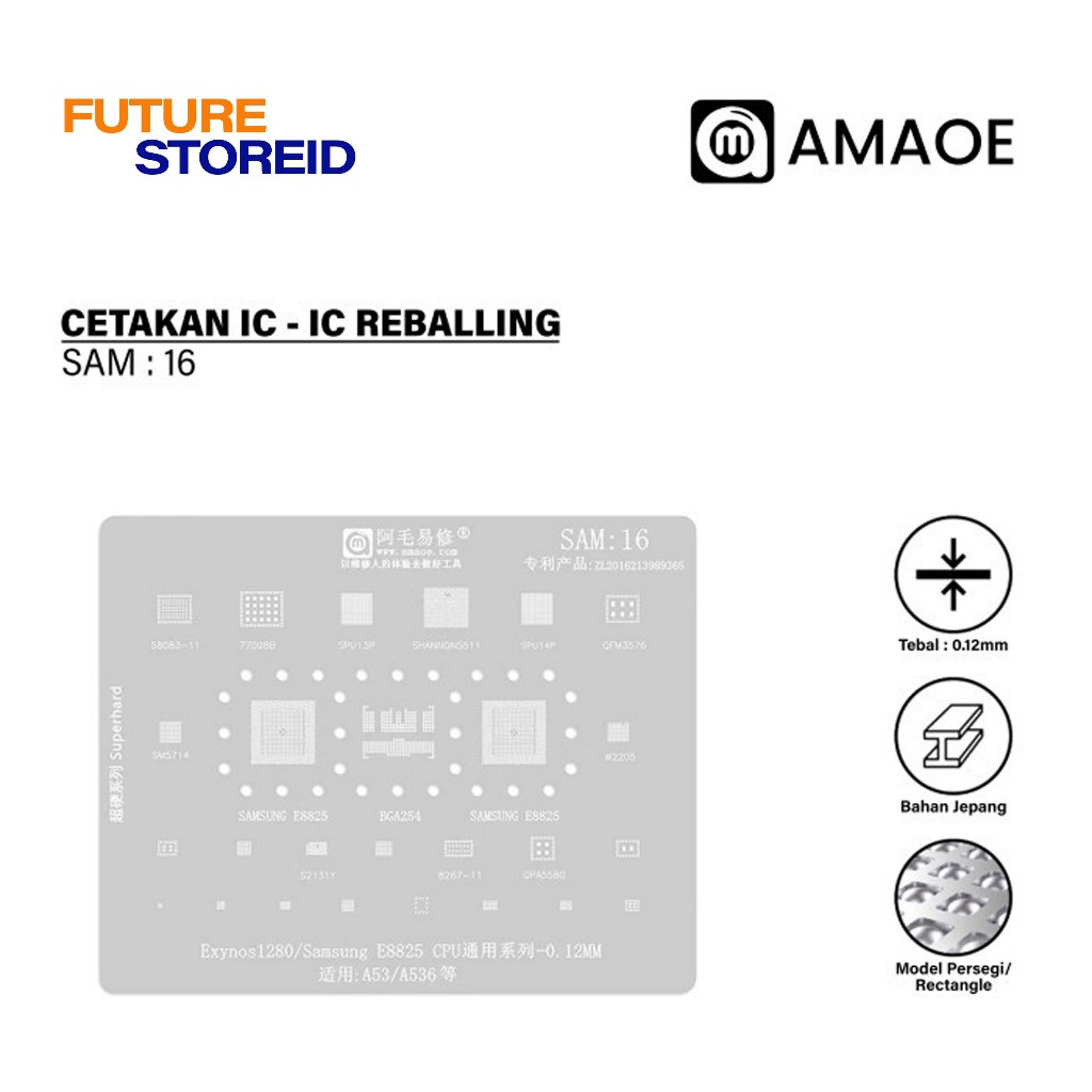 Amaoe SAM 16 Cetakan IC BGA Reballing Stencil For Samsung A53/A536 Exynos1280 E8825 CPU Cetakan IC A
