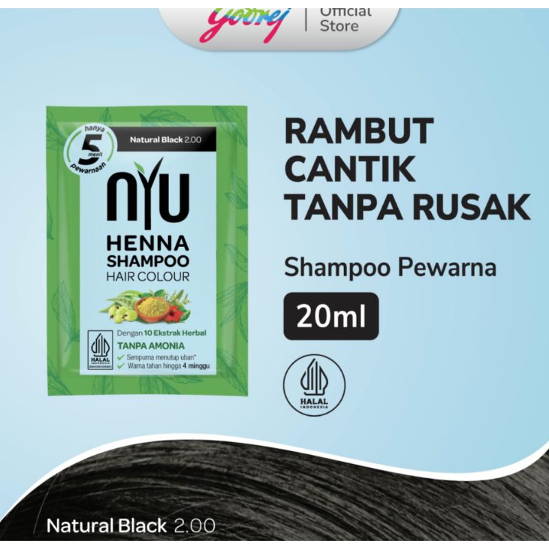 NYU Henna Shampoo Hair Color Natural Black-Shampoo Pewarna Rambut