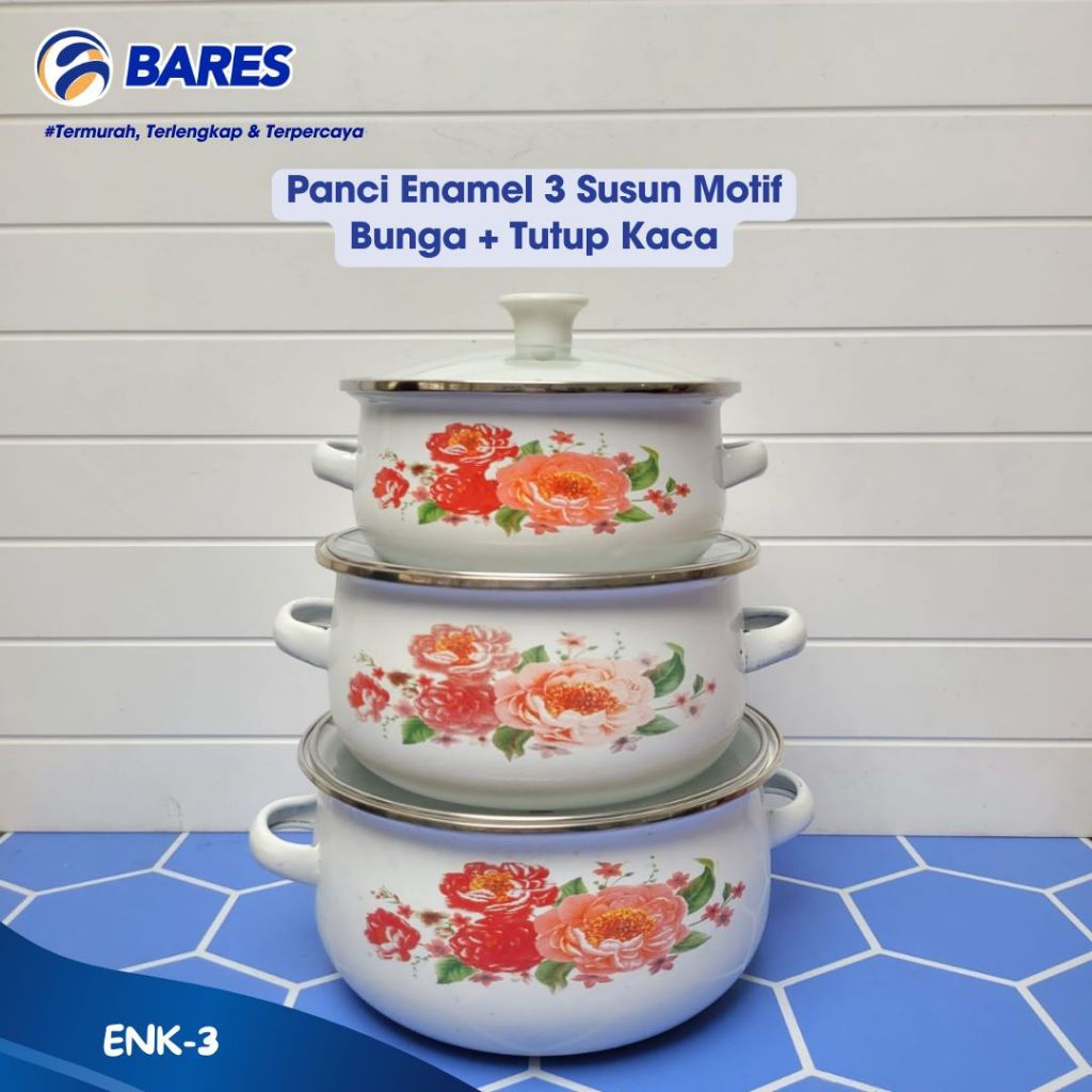 Panci Enamel 3 Susun Motif Bunga Panci Serbaguna Motif Bunga Coolware Set