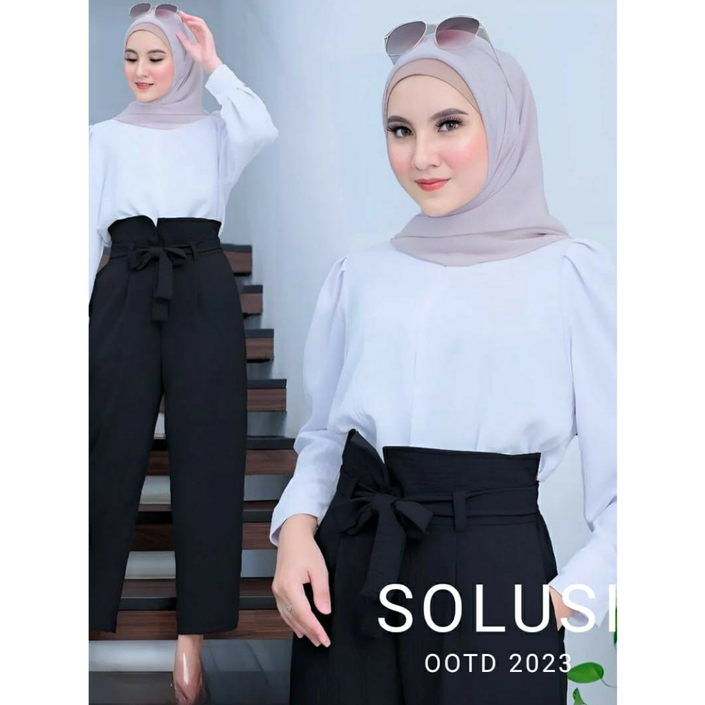 Yetta One Set Wanita Polo Linen Setelan Wanita Motif Polos Linen Premium