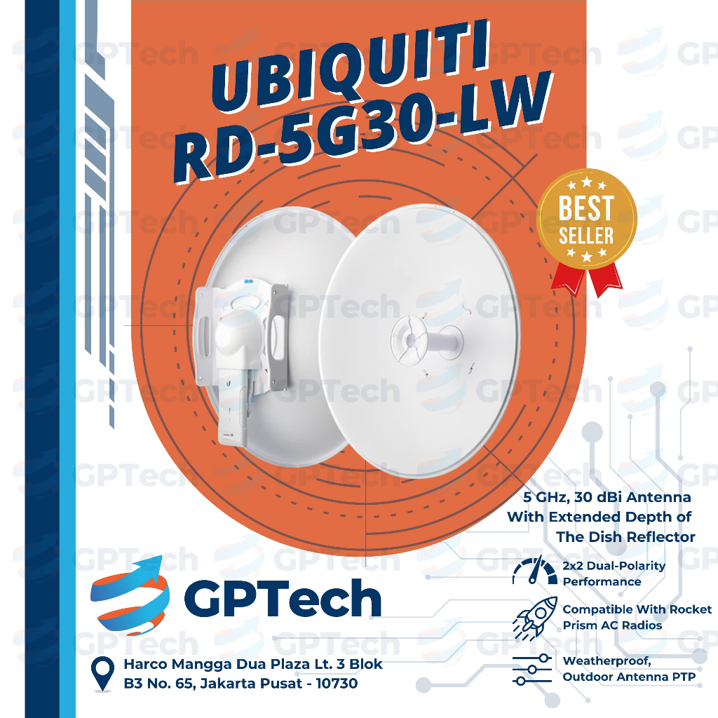 UBIQUITI RD-5G30-LW RocketDish RD 5G 30dBi Light Weight RD-5G30-LW Antenna PTP