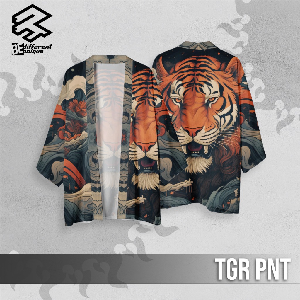 Haori Kimono Outer Outwear Casual  FullPrint Tiger Pnt