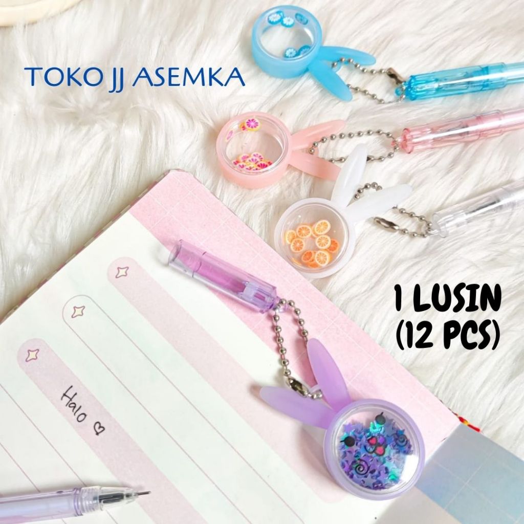 

1 LUSIN (12 PCS) PULPEN MURAH GANTUNGAN KELINCI TRANSPARAN BUAH FRUIT BOLPEN PULPEN PEN ATK ANAK COD