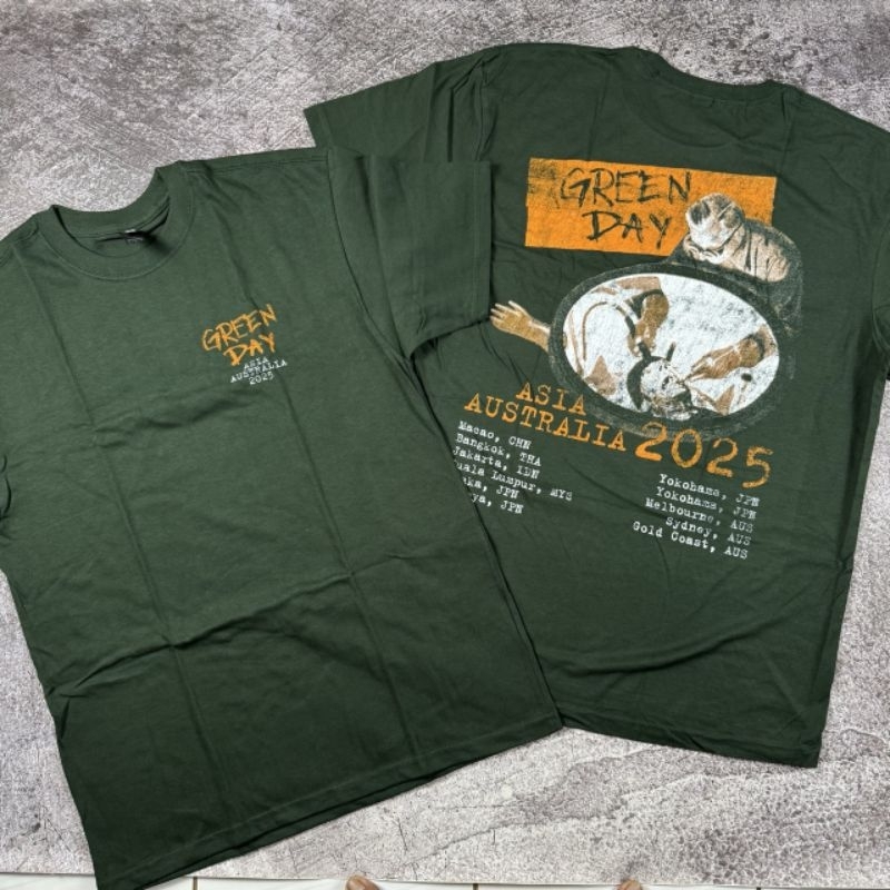 kaos band Official Green Day Tour Asia Australia Indonesia Novacaine Tour Forest Green Original t-sh