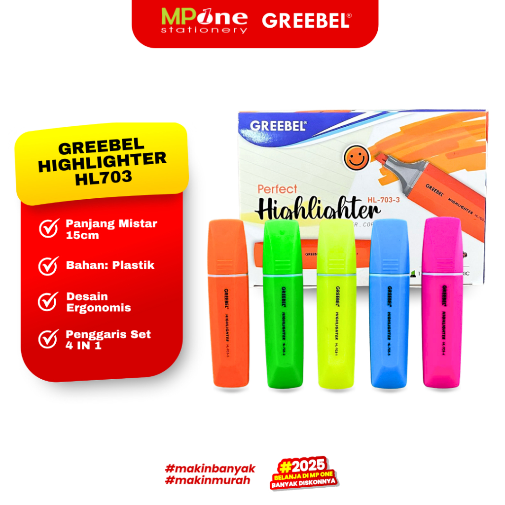 

(1 PCS) Greebel Highlighter HL703 Warna Warni / Stabilo Penanda Tulisan Warna Pastel GREEBEL