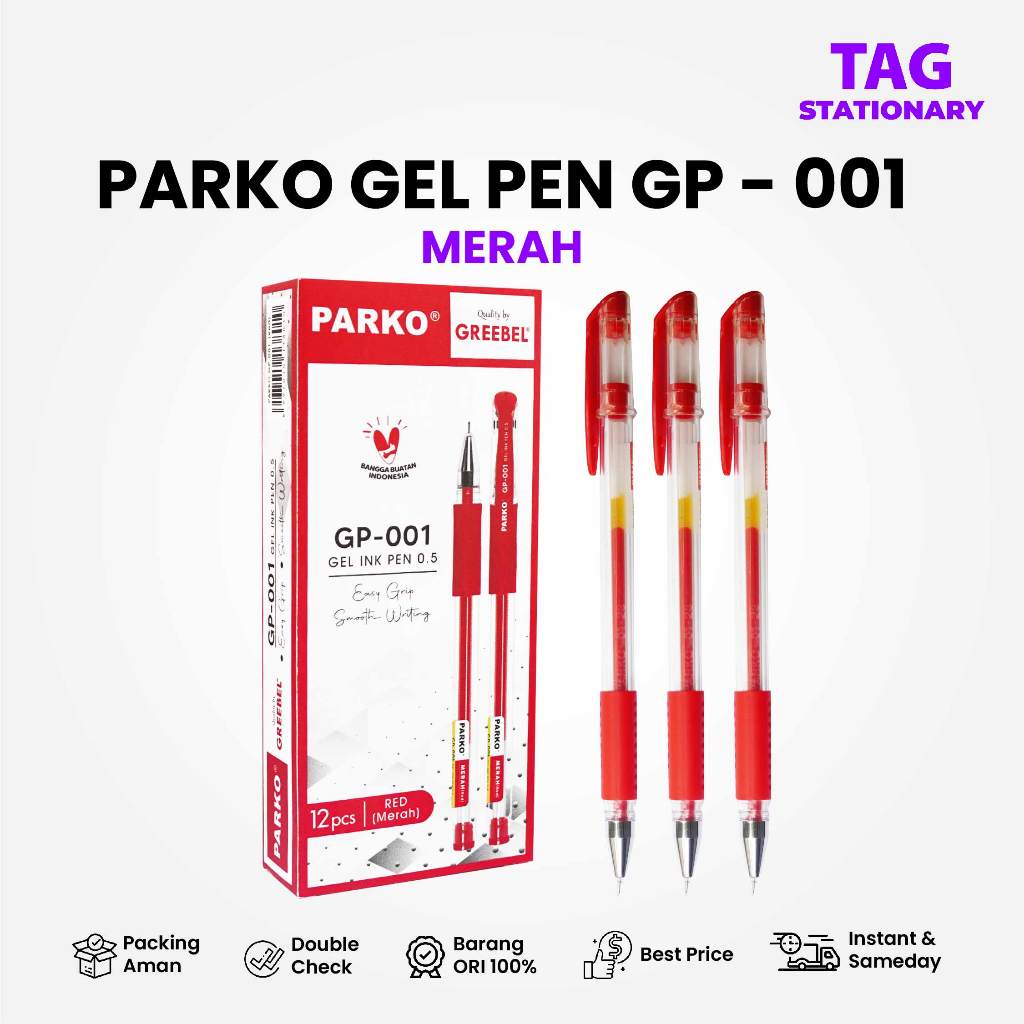 

PARKO PULPEN GEL / Gel Pen GP-001 0.4 Merah (12PCS/SET) / Ballpen Ballpoint Bolpen Gel