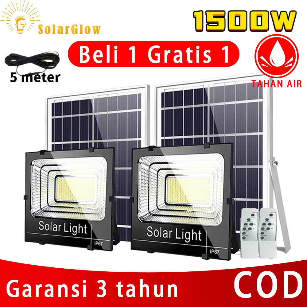【Beli 1 Gratis 1】lampu tenaga surya otomatis IP67 Tahan air lampu panel surya Baterai berkapasitas b
