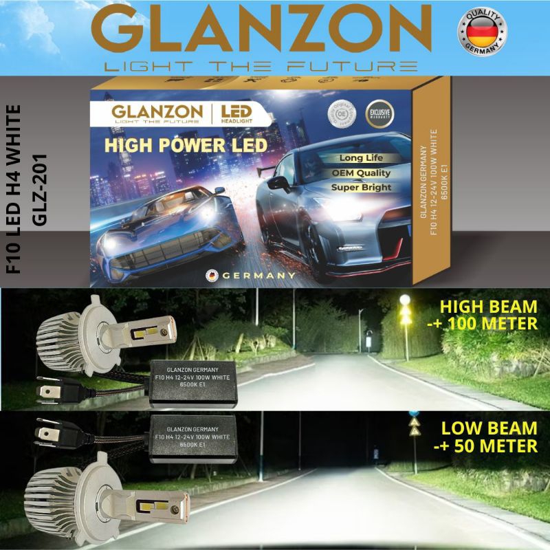 LAMPU LED MOBIL CHEVROLET SPIN WULING FORMO GRAND MAX CARRY - GLANZON GERMANY H4 12V 100WAT WHITE - 