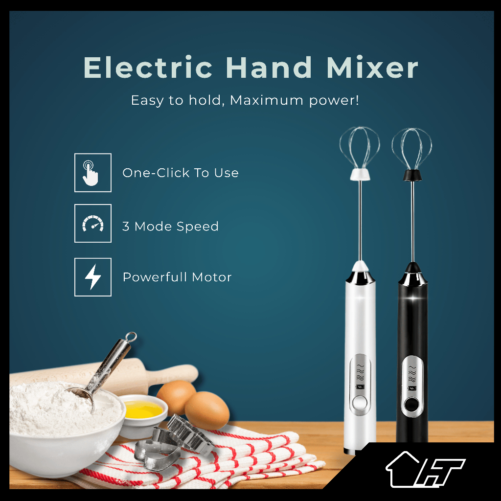 HOMETECH Hand Mixer Listrik Pengaduk Minuman Kopi/Telur Milk Frother Electric Portable