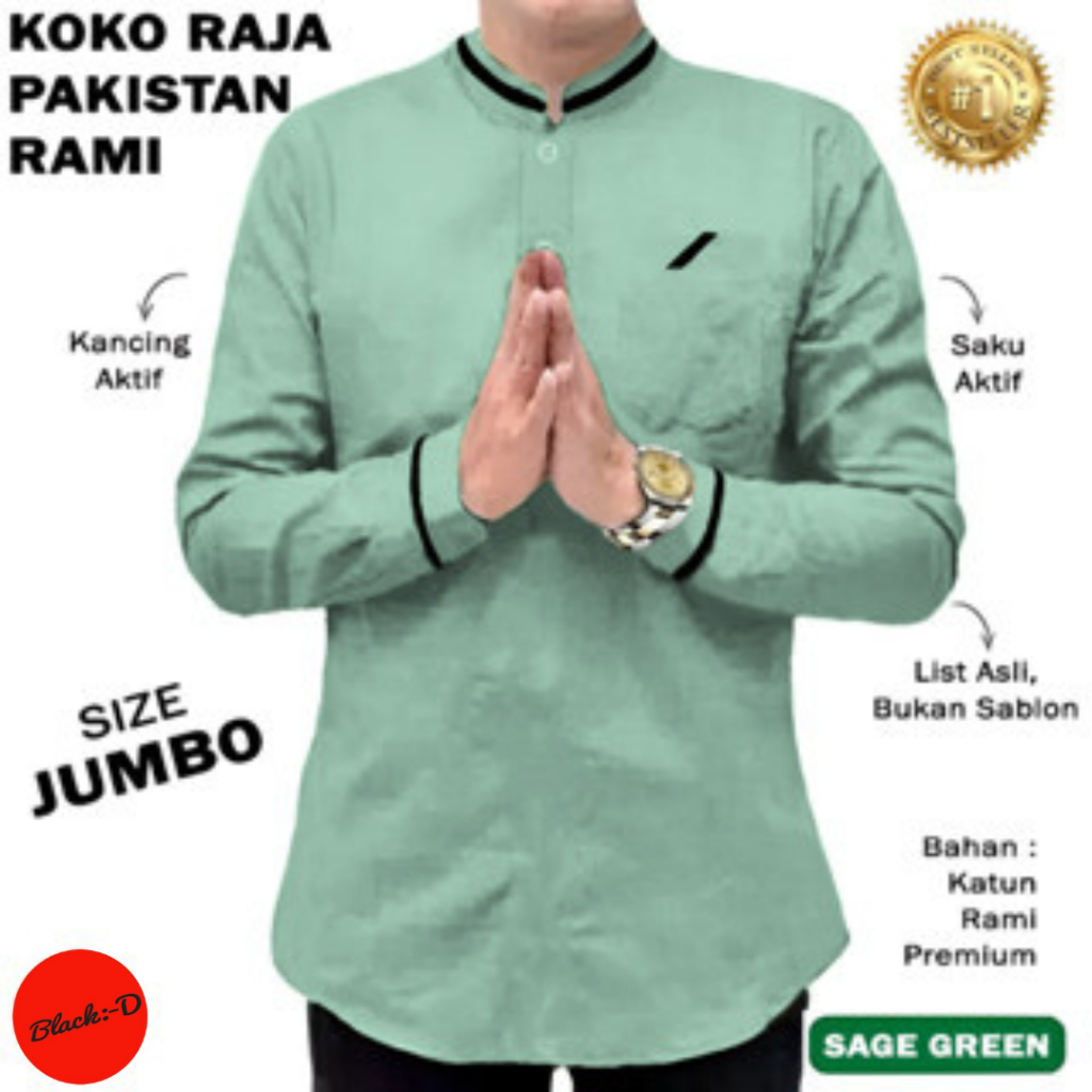 BLADO 27751 Baju Koko Pria Lengan Panjang QURTA RAJA PAKISTAN RAMI JUMBO