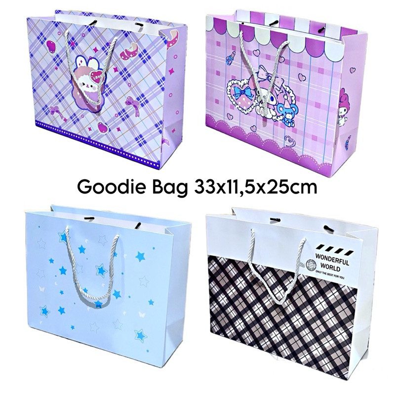 

Paper bag a Landscape Premium /Tas kertas motif kotak Melody kotak ungu pink bitu bintang pink lucu aesthetic Landscape Besar uk 33x11,5x25cm