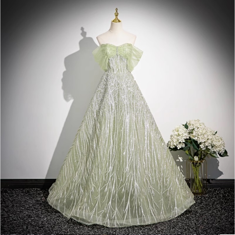 Gaun Pesta 2504009 Hijau Sage Sabrina Party Dress