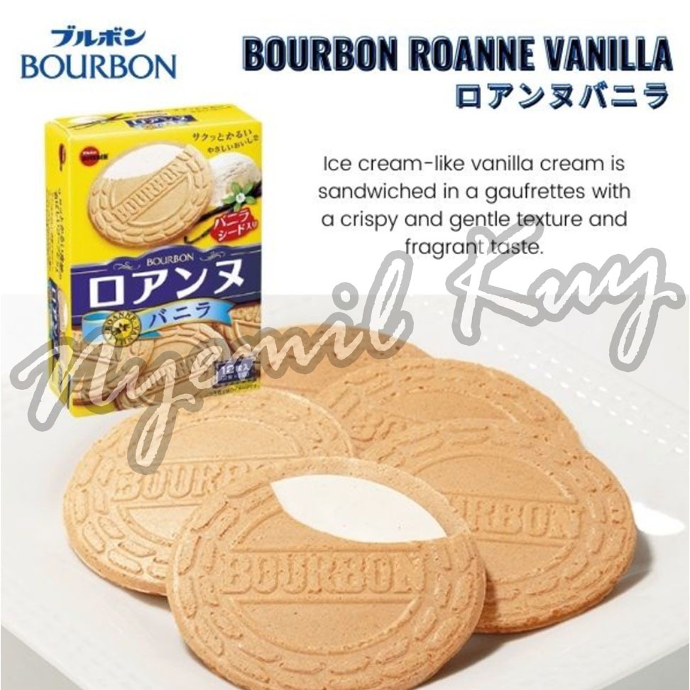 

Bourbon Roanne Vanilla Biscuit Box Japan - Kukkia Jepang - Biskuit Wafer Jepang isi Krim Vanilla 85g