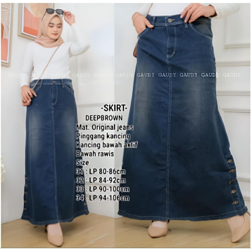 Rok jeans kancing pinggir/Rok jeans wanita/Rok jeans span/Rok jeans polos/Rok jeans panjang/Rok span