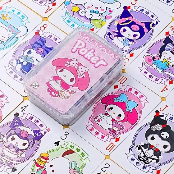 Mainan Kartu Mini Remi Poker isi 56PC Anak Lucu Karakter Sanrio Kuromii Labubu