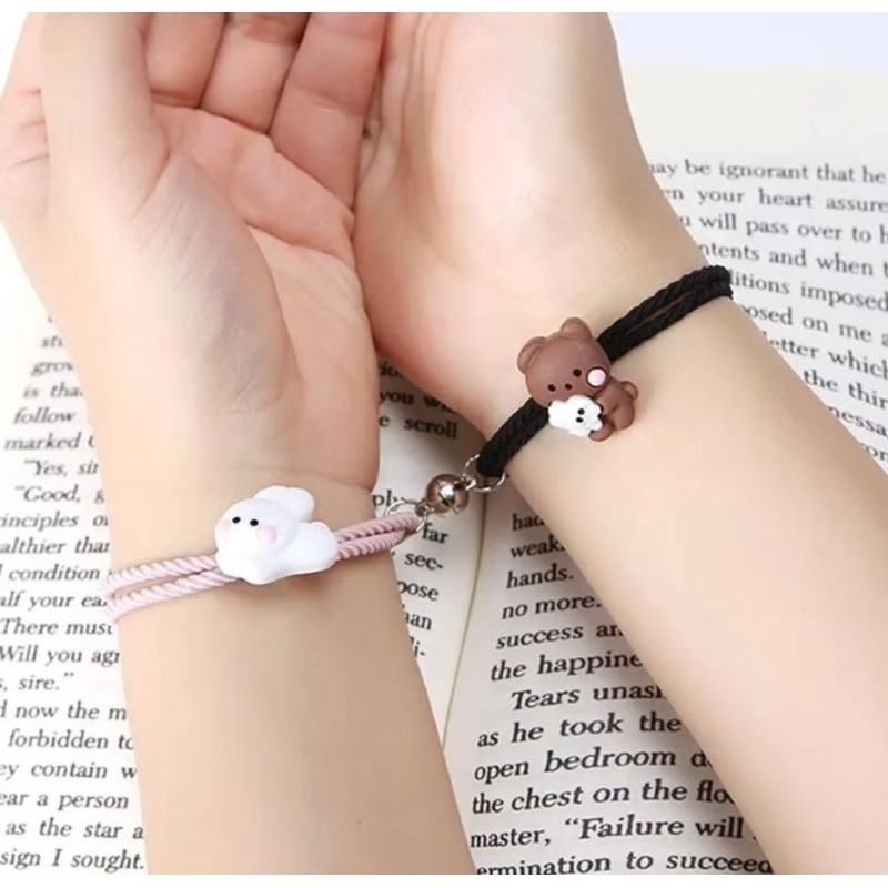 Gelang Couple Magnet Lucu | Gelang Pasangan Magnet Karakter Kelinci Beruang
