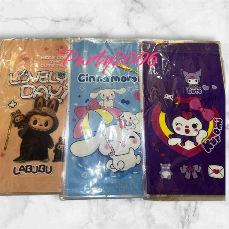 

Plastik Snack Ulang Tahun isi 10lembar / Plastik Karakter / Plastik OPP Labubu n kuromi