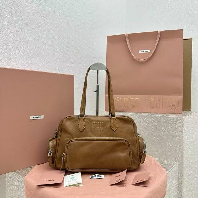 MIU MIU vintage motorcycle bag shoulder tote bag caramel color 5628