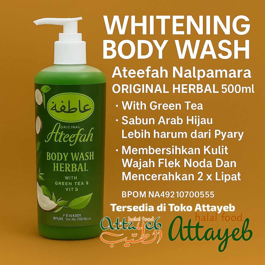 Whaitening Body Wash Ateefah Nalpamara Original Herbal 500ml With Green Tea Sabun Arab Hijau Lebi ha