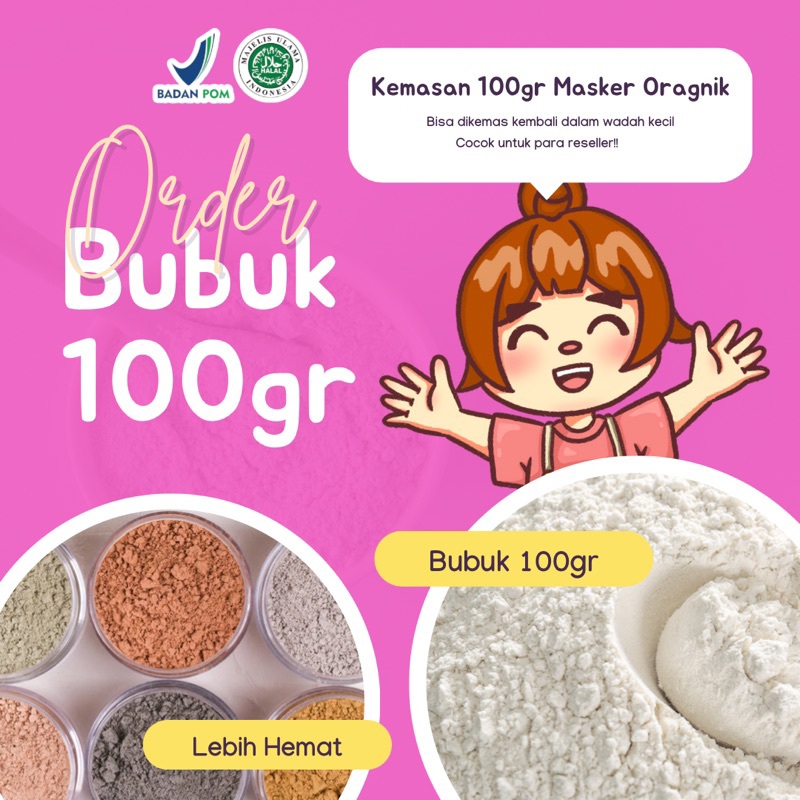 (100gr) Bubuk Masker Organik BPOM Kiloan/Masker Wajah Grosir Kiloan/Masker Anak Murah