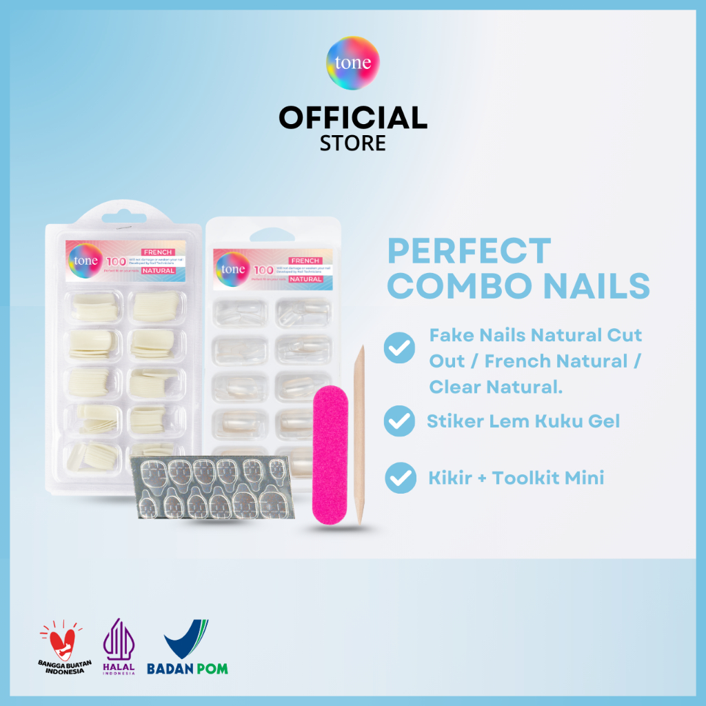 TONE Kuku Palsu 100 Pcs Polos (Fake Nails Nail Art) - DIY Panjang Kikir Toolkit Mini Multifungsi