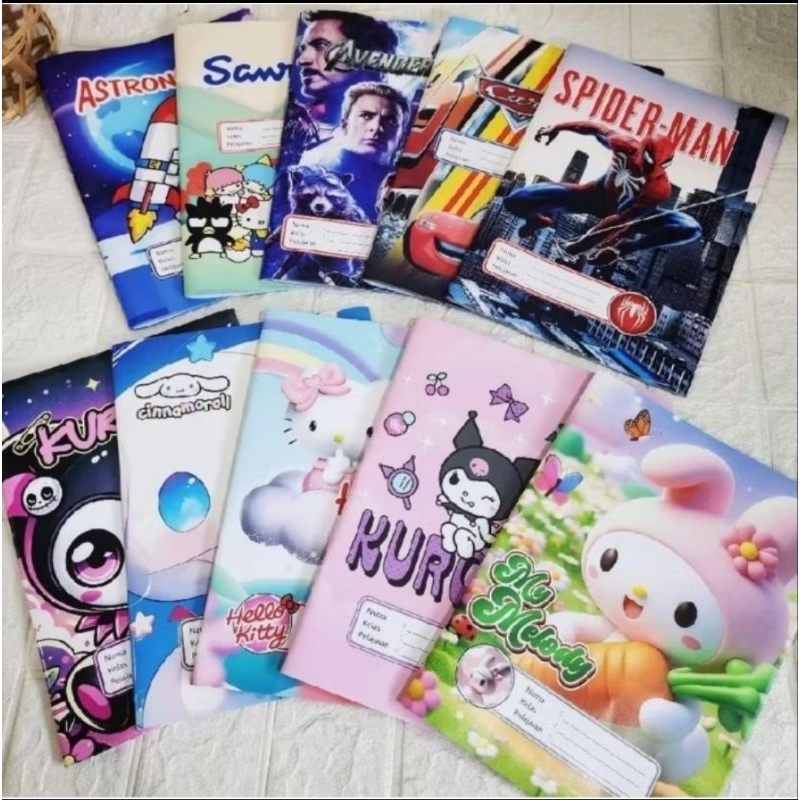 

sampul buku tulis fancy/gambar ukuran kwarto ukuran buku tulis biasa 1 pck isi 20 lembar