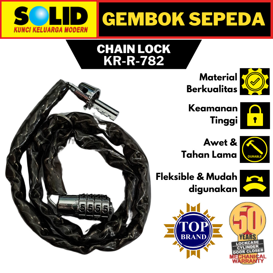 SOLID GEMBOK RANTAI SEPEDA KR-R-782 SOLID KUNCI NOMOR SEPEDA GEMBOK RANTAI KODE SOLID