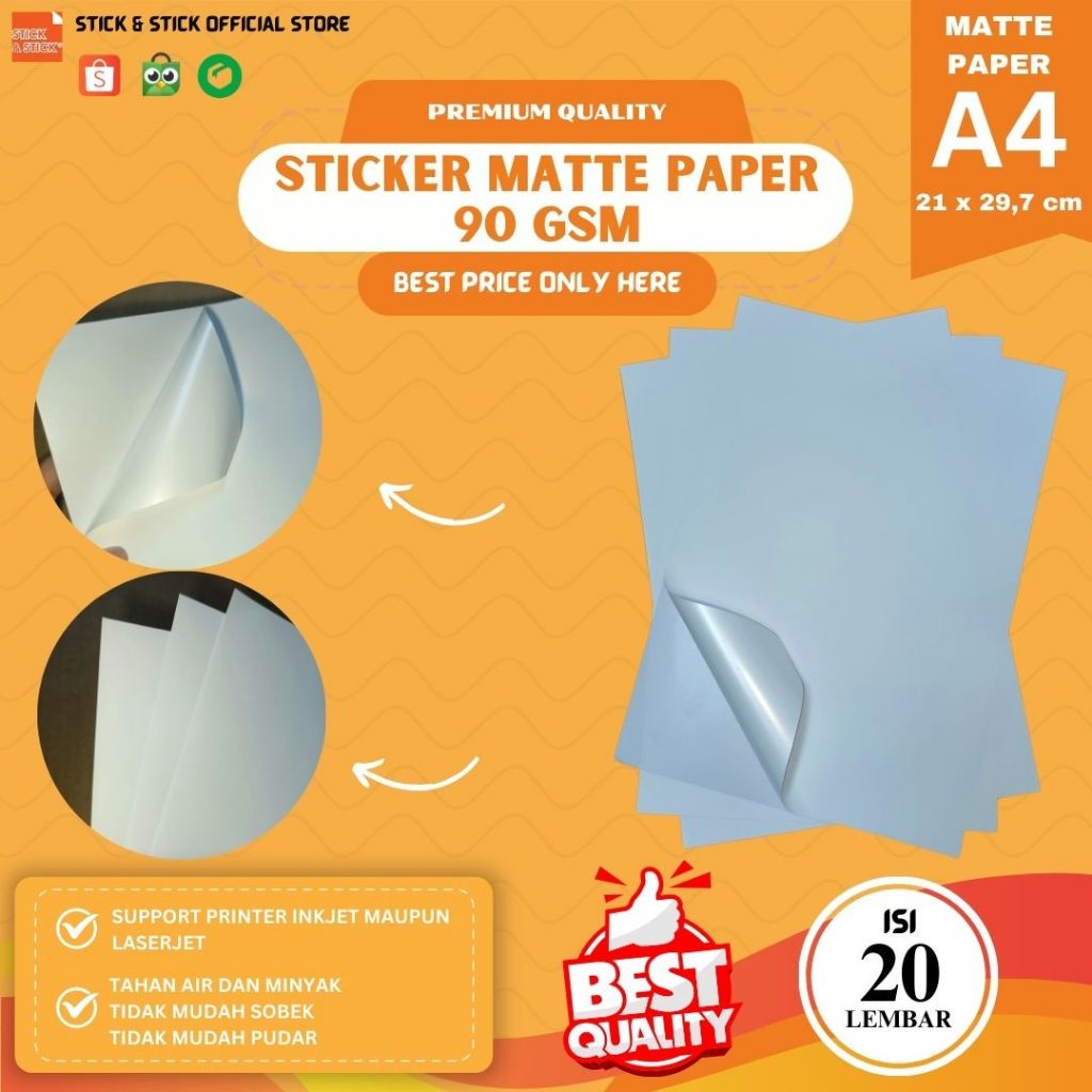 

Sticker Matte Paper A4 90 Gsm A4 Isi 20 Lembar Premium Quality