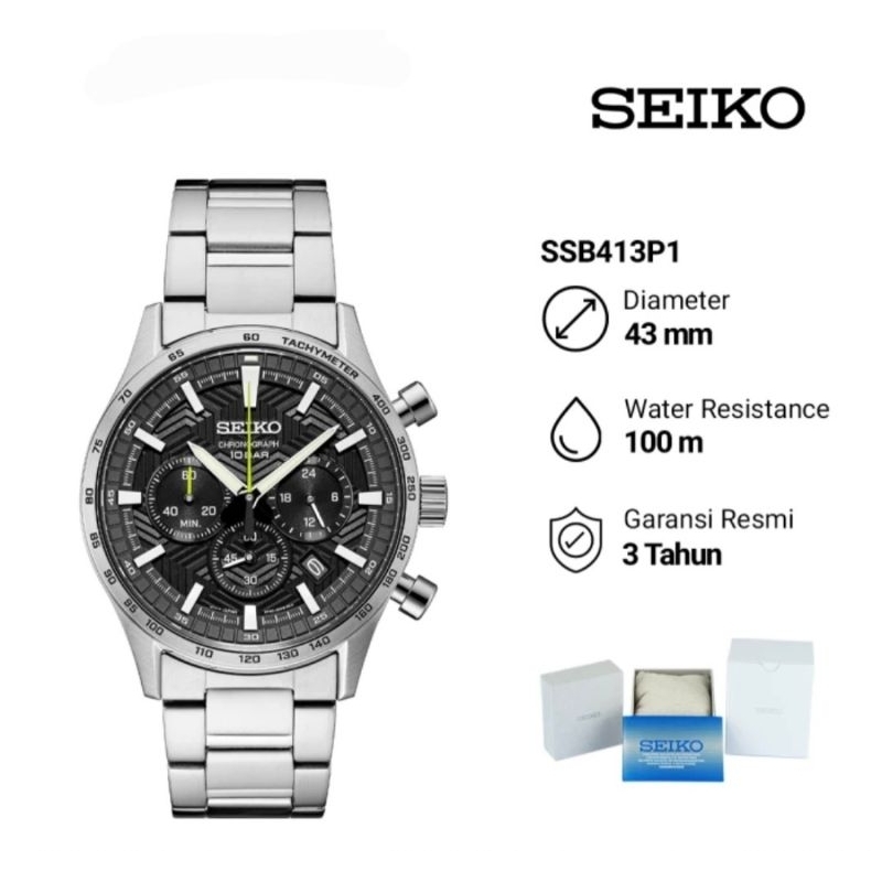 Seiko Chronograph SSB413P1 Discover More Jam Tangan Pria Original