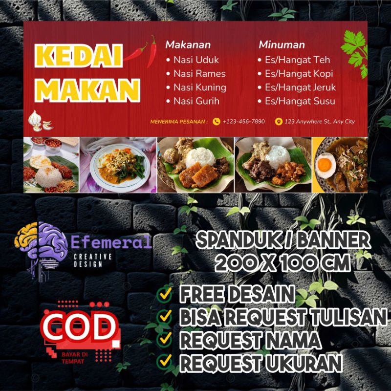 Spanduk/Banner kedai makan 200 X 100 cm bisa request design