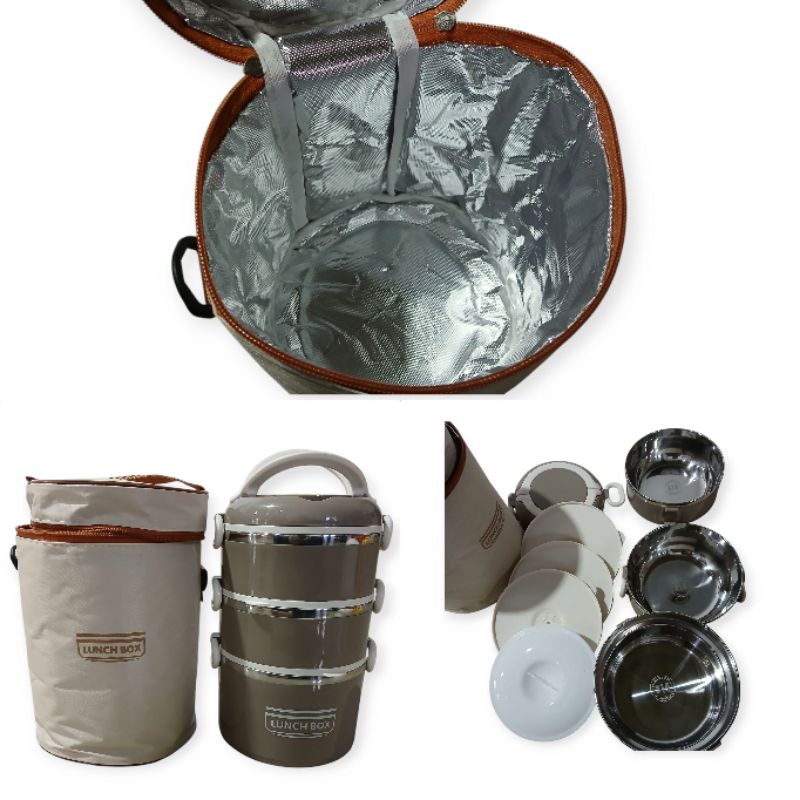 lunch box 3 tingkat 316 stainless steel inner box