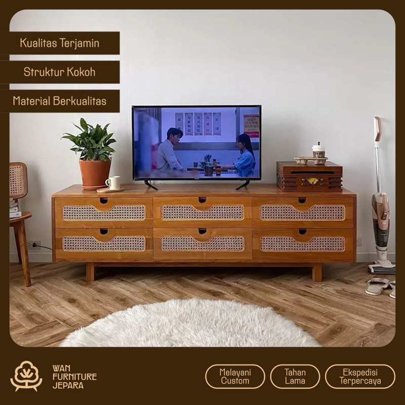 konsol tv retro kayu jati asli meja tv retro kayu jati asli