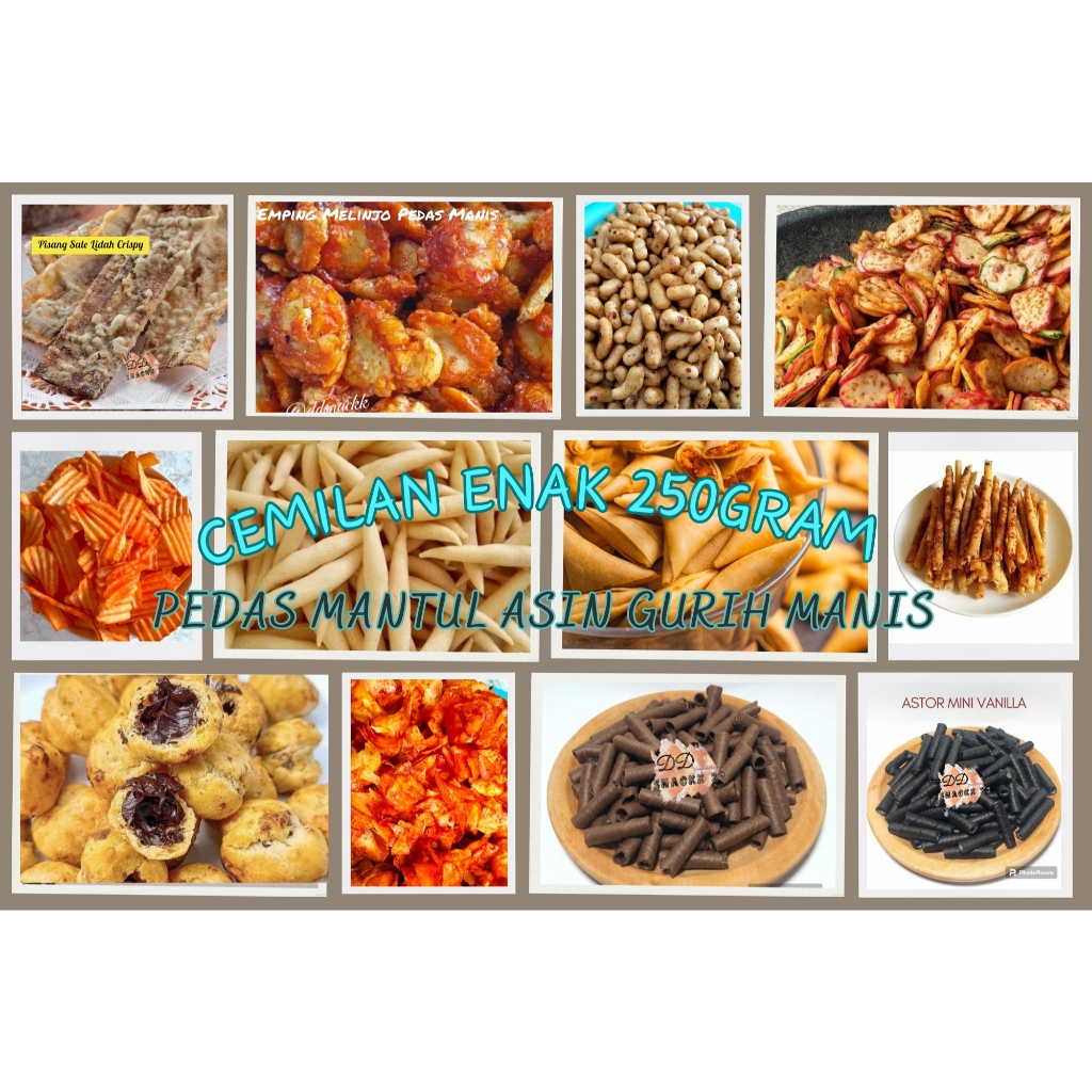 

SNACK CEMILAN ENAK PILIHAN 250gr PEDAS GURIH ASIN MANIS MANTUL